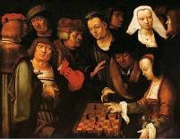 &bdquo;Die Schachpartie&ldquo; Lukas Hugensz. Van Leyden, um 1508 (Kurierspiel)